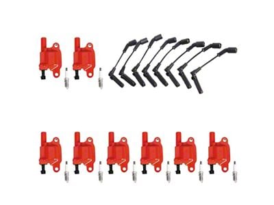 Ignition Coils with Spark Plugs and Wires; Red (07-18 6.0L Sierra 3500 HD)