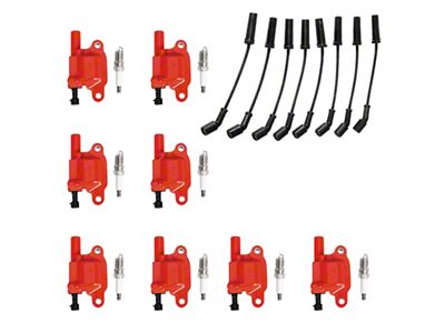 Ignition Coils with Spark Plugs and Wires; Red (07-18 6.0L Sierra 3500 HD)