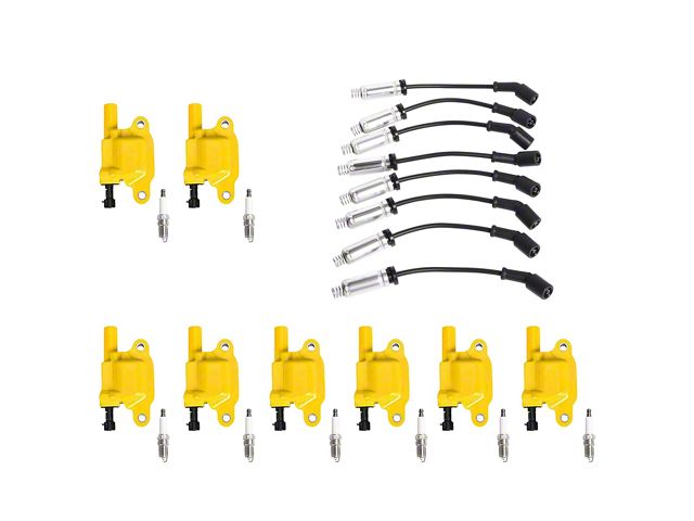 Ignition Coils with Spark Plugs and Wires; Yellow (07-18 6.0L Silverado 2500 HD)