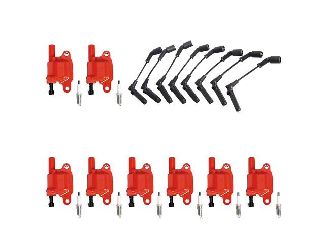 Ignition Coils with Spark Plugs and Wires; Red (07-18 Yukon)