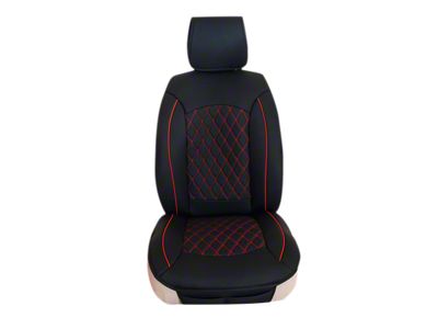 Aegis Cover Leatherette Easy Fit Wrap Low Back Bucket Seat Cover with Diamond Insert; Black/Red Piping (02-10 RAM 1500 w/ Front Bucket Seats)