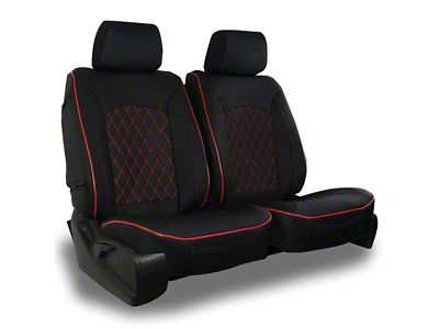 Aegis Cover Leatherette Low Back Bucket Seat Covers with Diamond Insert; Black/Red Piping (11-24 RAM 1500 w/ Front Bench Seat)