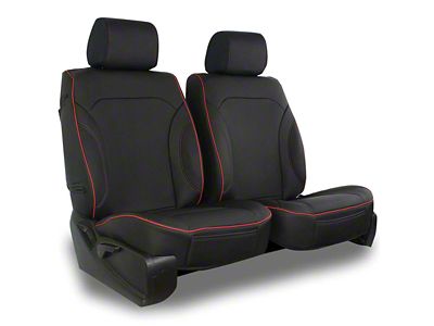 Aegis Cover Leatherette Low Back Bucket Seat Covers with Plain Insert; Black/Red Piping (02-10 RAM 1500 w/ Front Bucket Seats)