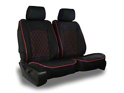 Aegis Cover Leatherette Low Back Bucket Seat Covers with Suede Diamond Insert; Black/Red Piping (11-25 RAM 1500 w/ Front Bench Seat)