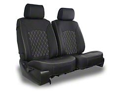 Aegis Cover Leatherette Low Back Bucket Seat Covers with Suede Diamond Insert; Black/Silver Piping (00-10 RAM 1500 w/ Front Bucket Seats)