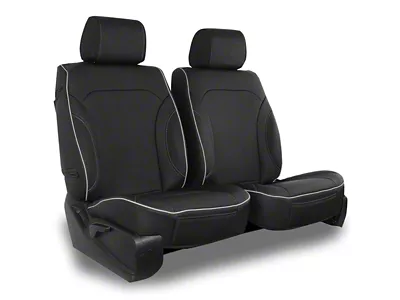 Aegis Cover Leatherette Low Back Bucket Seat Covers with Suede Plain Insert; Black/Silver Piping (00-10 RAM 1500 w/ Front Bucket Seats)