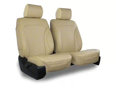 Aegis Cover Leatherette Low Back Bucket Seat Covers with Plain Insert; Sand/Sand Piping (00-10 RAM 2500 w/ Front Bucket Seats)