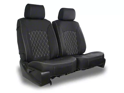 Aegis Cover Leatherette Low Back Bucket Seat Covers with Suede Diamond Insert; Black/Silver Piping (00-10 RAM 2500 w/ Front Bucket Seats)