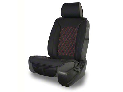 Aegis Cover Leatherette Easy Fit Wrap Low Back Bucket Seat Cover with Diamond Insert; Black/Red Piping (Universal; Some Adaptation May Be Required)