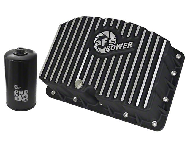 AFE Pro Series Engine Oil Pan with Machined Fins; Black (11-22 6.7L Powerstroke F-350 Super Duty)