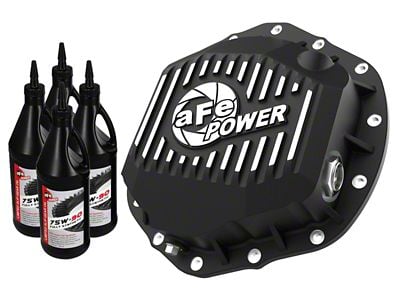 AFE Pro Series Rear Differential Cover with Machined Fins and 75w-90 Gear Oil; Black; AAM 11.5/11.8/12.0-14 (19-23 RAM 2500)