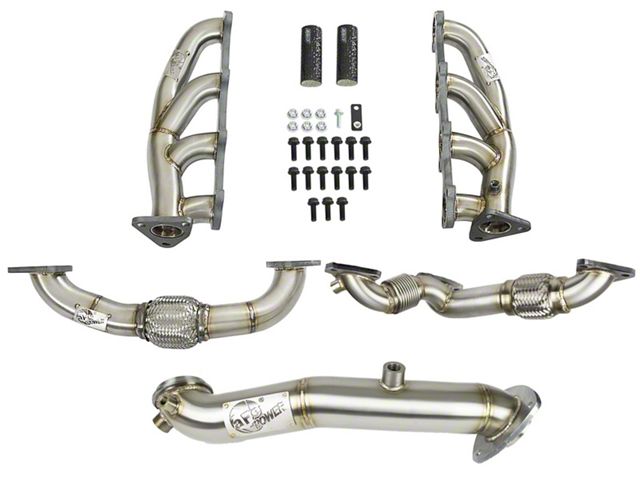 AFE Twisted Steel Shorty Headers with Up-Pipes and Down-Pipe; 4-Bolt Flange (15.5-16 6.6L Duramax Sierra 3500 HD)