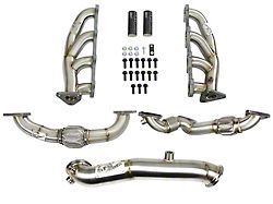 AFE Twisted Steel Shorty Headers with Up-Pipes and Down-Pipe; 4-Bolt Flange (11-15 6.6L Duramax Sierra 3500 HD)