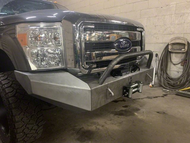Affordable Offroad Modular Winch Front Bumper with Bull Bar; Bare Metal (11-16 F-250 Super Duty)