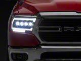 AlphaRex MK II NOVA-Series 2500 Style LED Projector Headlights; Black Housing; Clear Lens (19-24 RAM 1500 w/ Factory Halogen Headlights)