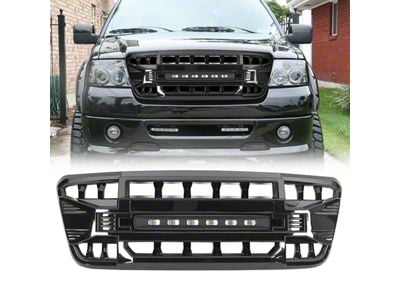 Armor Upper Replacement Grille with LED Off-Road Lights; Gloss Black (04-08 F-150)