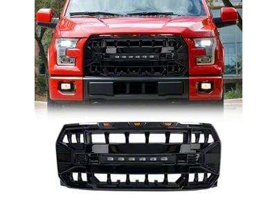 Armor Upper Replacement Grille with LED Off-Road Lights; Gloss Black (15-17 F-150, Excluding Raptor)