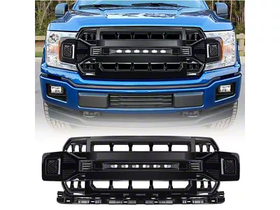 American Modified Armor Upper Replacement Grille with LED Off-Road Lights; Gloss Black (18-20 F-150, Excluding Raptor)