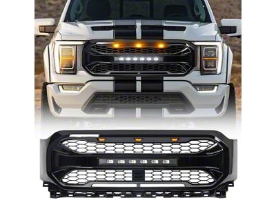 American Modified Armor Upper Replacement Grille with LED Off-Road Lights; Gloss Black (21-23 F-150, Excluding Raptor)