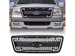 American Modified Raptor Style Mesh Upper Replacement Grille with Emblem Base, DRL and Turn Signal Lights; Matte Black (04-08 F-150)