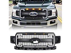 American Modified Raptor Style Mesh Upper Replacement Grille with Emblem Base, DRL and Turn Signal Lights; Matte Black (18-20 F-150, Excluding Raptor)