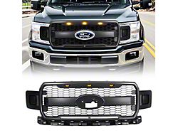 American Modified Raptor Style Mesh Upper Replacement Grille with Emblem Base and DRL; Matte Black (18-20 F-150, Excluding Raptor)