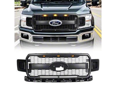 American Modified Raptor Style Mesh Upper Replacement Grille with Emblem Base and DRL; Matte Black (18-20 F-150, Excluding Raptor)