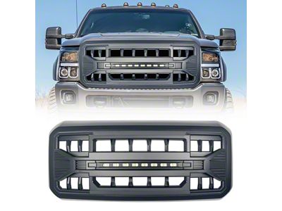 American Modified Armor Upper Replacement Grille with LED Off-Road Lights; Black (11-16 F-250 Super Duty)