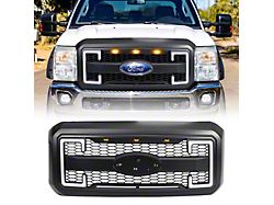 American Modified Raptor Style Mesh Upper Replacement Grille with Emblem Base, DRL and Turn Signal Lights; Matte Black (11-16 F-250 Super Duty)