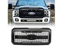 American Modified Raptor Style Mesh Upper Replacement Grille with Emblem Base; Matte Black (11-16 F-250 Super Duty)