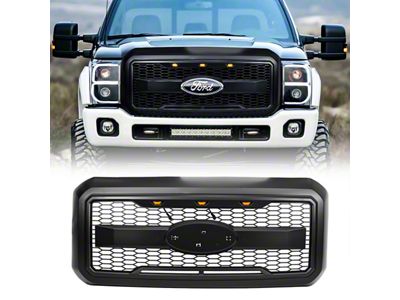 American Modified Raptor Style Mesh Upper Replacement Grille with Emblem Base; Matte Black (11-16 F-250 Super Duty)