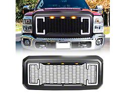 American Modified Raptor Style Mesh Upper Replacement Grille with DRL and Turn Signal Lights; Matte Black (11-16 F-250 Super Duty)