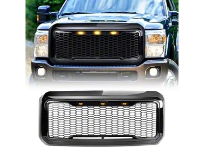 American Modified Raptor Style Mesh Upper Replacement Grille; Gloss Black (11-16 F-250 Super Duty)