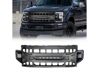 American Modified Armor Upper Replacement Grille with LED Off-Road Lights; Black (20-22 F-350 Super Duty)