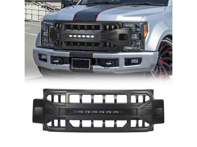 American Modified Armor Upper Replacement Grille with LED Off-Road Lights; Black (17-19 F-350 Super Duty)