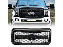 American Modified Raptor Style Mesh Upper Replacement Grille with Emblem Base; Matte Black (11-16 F-350 Super Duty)