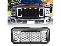 American Modified Raptor Style Mesh Upper Replacement Grille with DRL and Turn Signal Lights; Matte Black (11-16 F-350 Super Duty)