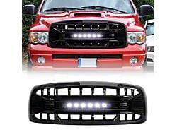 Armor Upper Replacement Grille with LED Off-Road Lights; Gloss Black (02-05 RAM 1500)