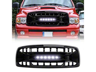 American Modified Armor Upper Replacement Grille with LED Off-Road Lights; Gloss Black (02-05 RAM 1500)