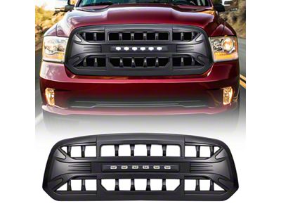 American Modified Armor Upper Replacement Grille with LED Off-Road Lights; Black (13-18 RAM 1500, Excluding Rebel)