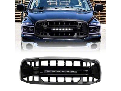 American Modified Armor Upper Replacement Grille with LED Off-Road Lights; Gloss Black (06-09 RAM 2500)