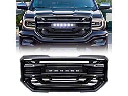 Armor Upper Replacement Grille with LED Off-Road Lights; Gloss Black (16-18 Sierra 1500)