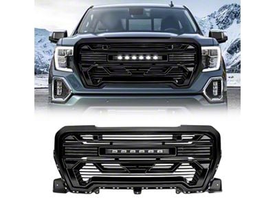 Armor Upper Replacement Grille with LED Off-Road Lights; Glossy Black (19-21 Sierra 1500; 2022 Sierra 1500 Limited)