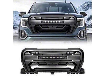 Armor Upper Replacement Grille with LED Off-Road Lights; Matte Black (19-21 Sierra 1500; 2022 Sierra 1500 Limited)