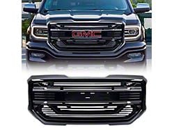 Armor Upper Replacement Grille with Emblem Base; Gloss Black (16-18 Sierra 1500)