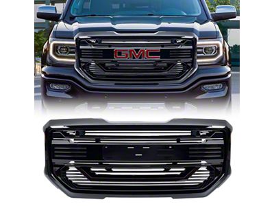 American Modified Armor Upper Replacement Grille with Emblem Base; Gloss Black (16-18 Sierra 1500)