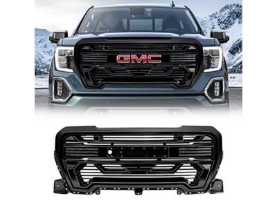 Armor Upper Replacement Grille with Emblem Base; Glossy Black (19-21 Sierra 1500; 2022 Sierra 1500 Limited)