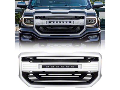 American Modified Armor Upper Replacement Grille with LED Off-Road Lights; Chrome (16-18 Sierra 1500)