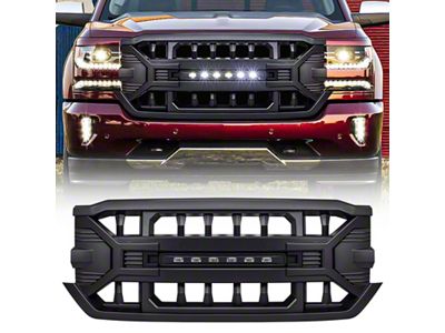 American Modified Armor Upper Replacement Grille with LED Off-Road Lights; Black (16-18 Silverado 1500)