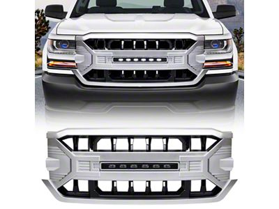 American Modified Armor Upper Replacement Grille with LED Off-Road Lights; Chrome (16-18 Silverado 1500)